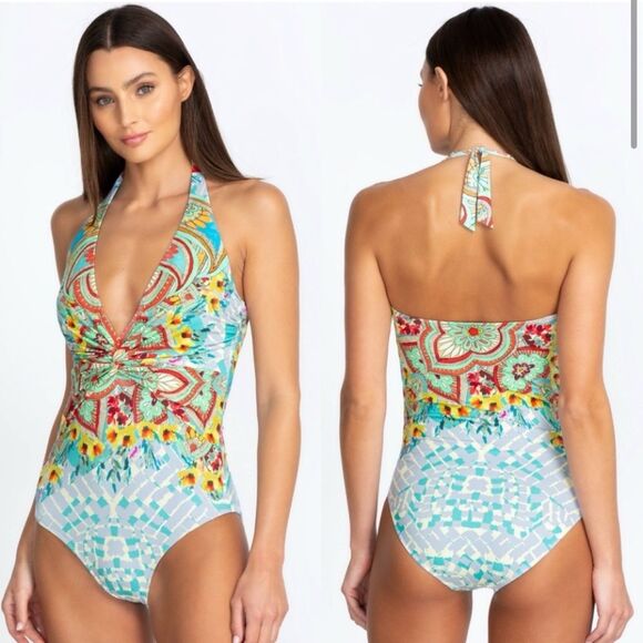 Nwt johnny was Elena twist floral one piece halter neck swimsuit - Picture 1 of 5